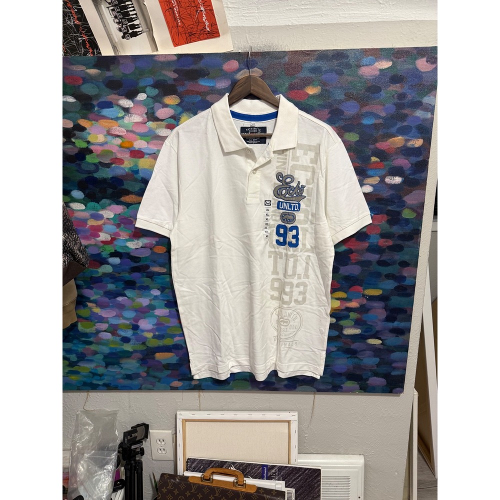 Ecko Unltd Mens XL White Polo Shirt Authentic Classic Division East All City NEW